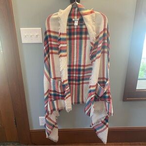 Grace & Lace Pocket Poncho Scarf Cream/Plaid